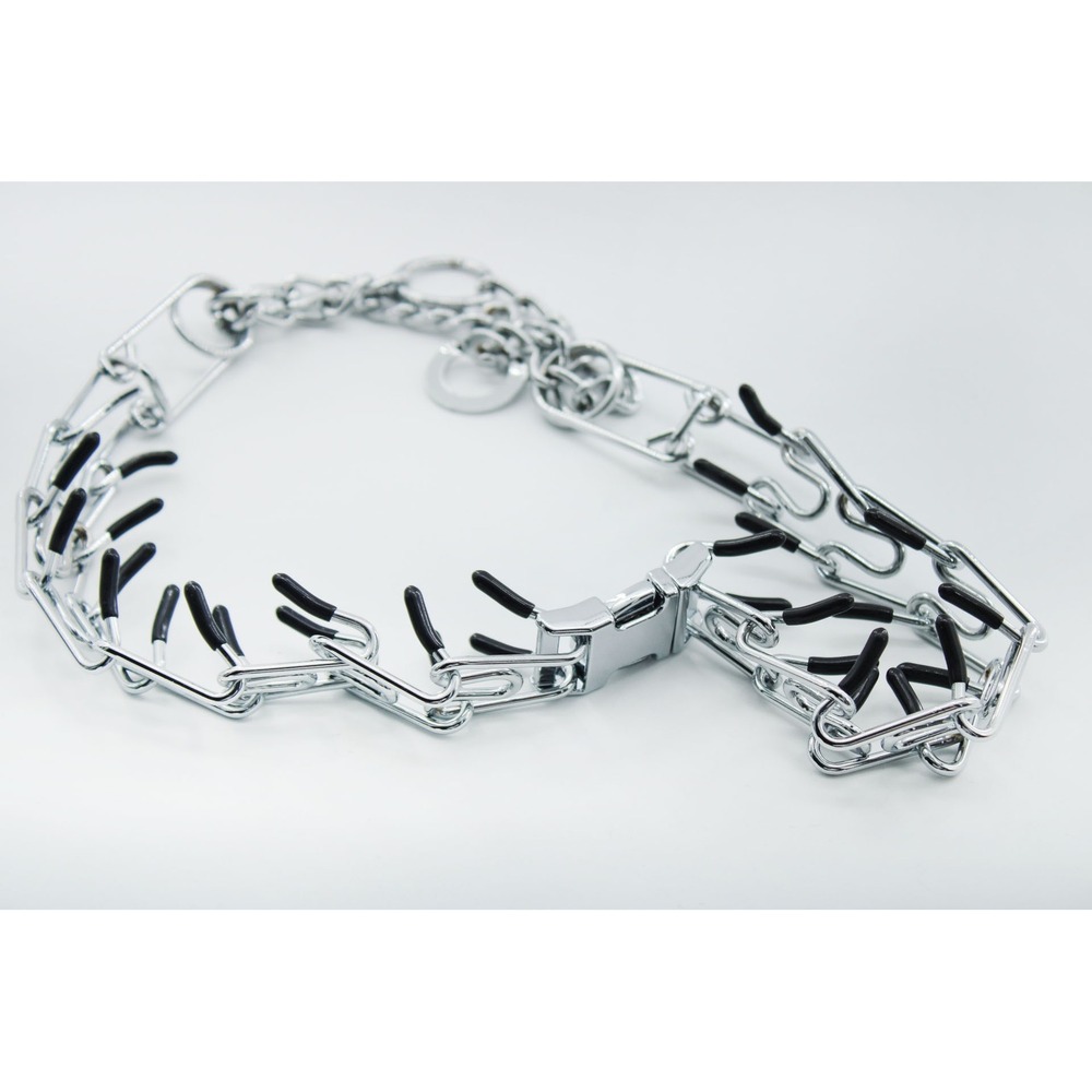 Monlida Dog Prong Training Collar Chrome Stainless Steel Rubber‎ Tips 10in